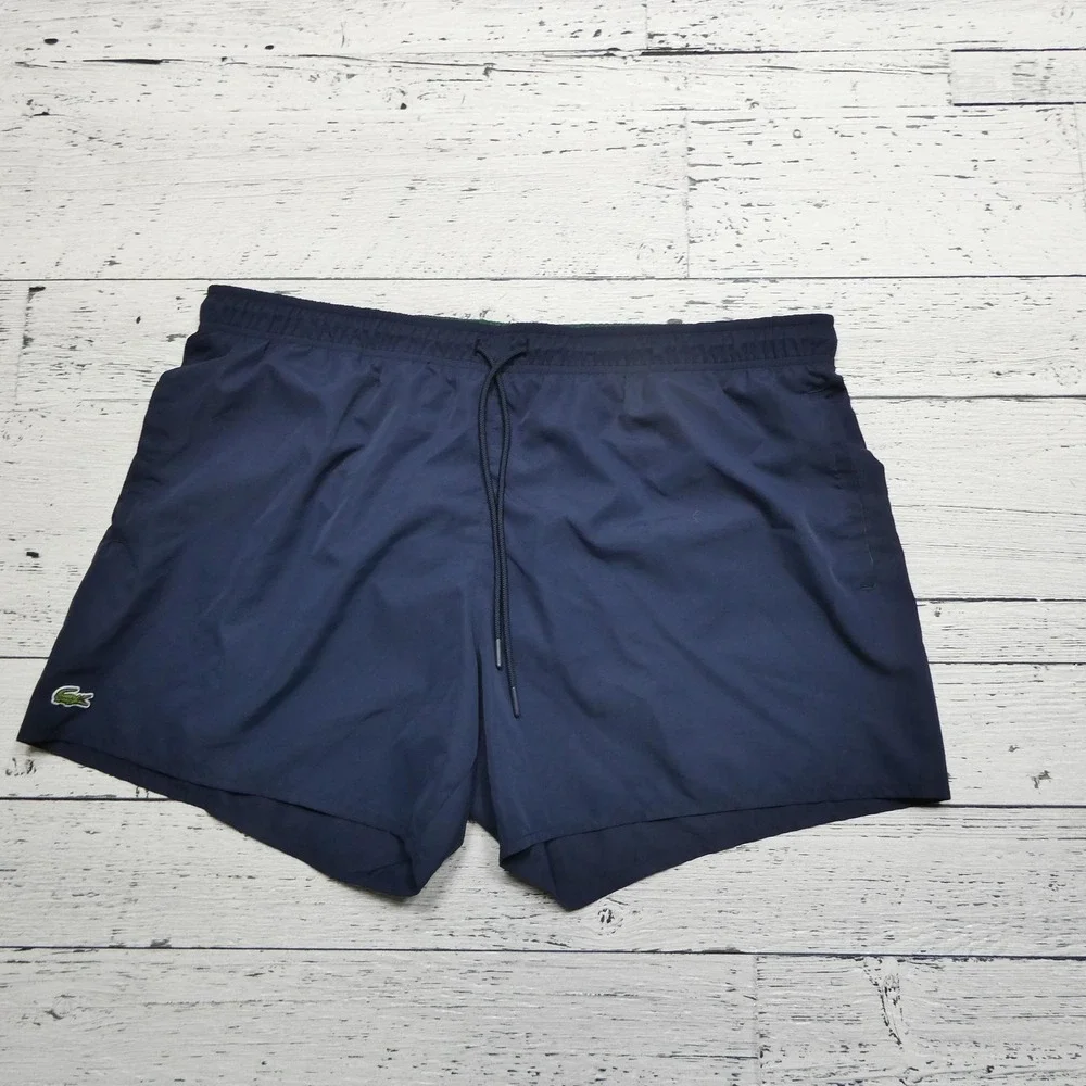 Lacoste Swim Shorts Mens 3XL Blue Solid Trunks Mesh Lined Drawstring Pockets